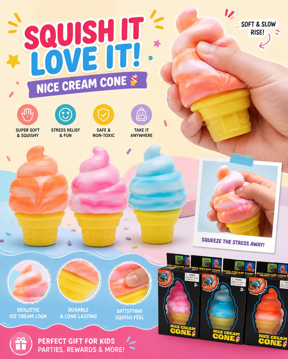 Needoh Colorful Ice Cream Cone Squish
